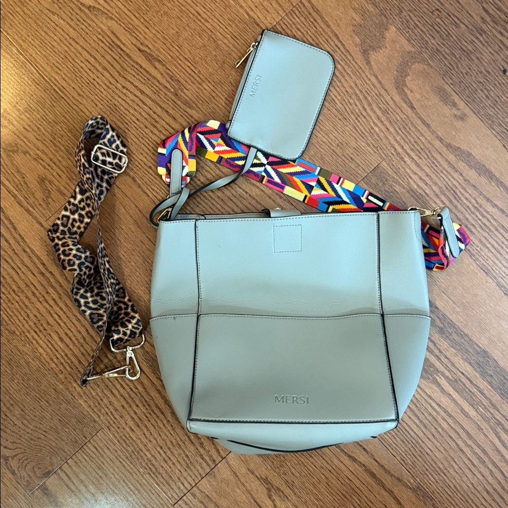 Mersi Gray Shoulder Bag with Colorful Strap